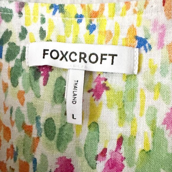 FOXCROFT Vena‎ Linen Impressionist Floral 3/4 Sleeve Dress women's size large - Picture 5 of 12